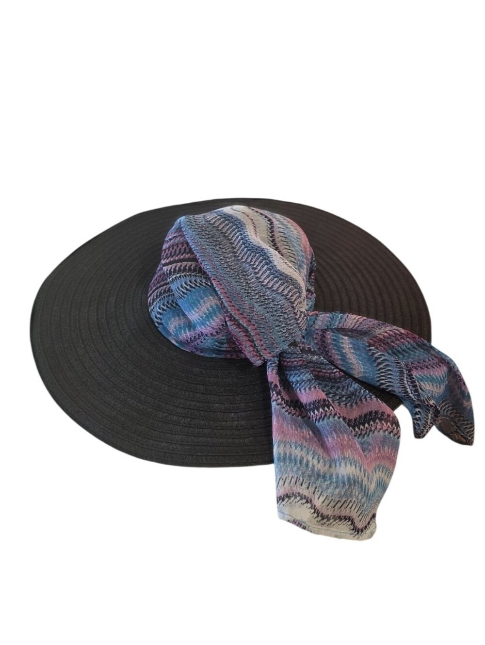 Apt. 9 Black Wide-Brim Hat with Multicolor Scarf